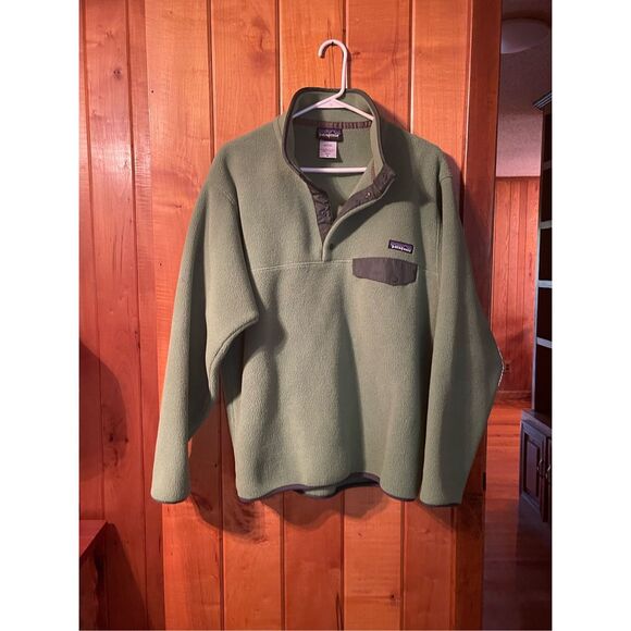 Men’s Green Patagonia Synchilla Snap T Fleece Pullover Green Sweater Sz M - Picture 1 of 10